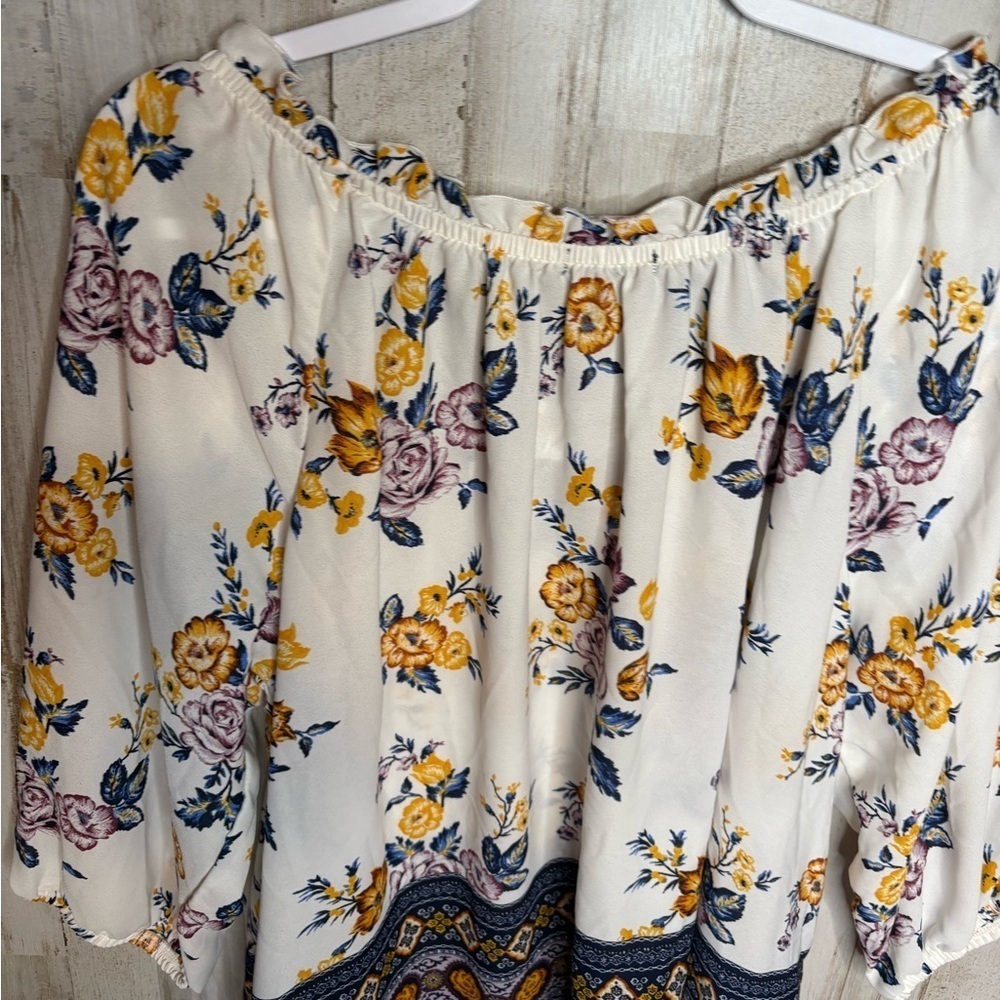 SIGNATURE STUDIO 2X Blue Tunic Top 3/4 Sleeve Length Boho Floral print - Picture 11 of 13